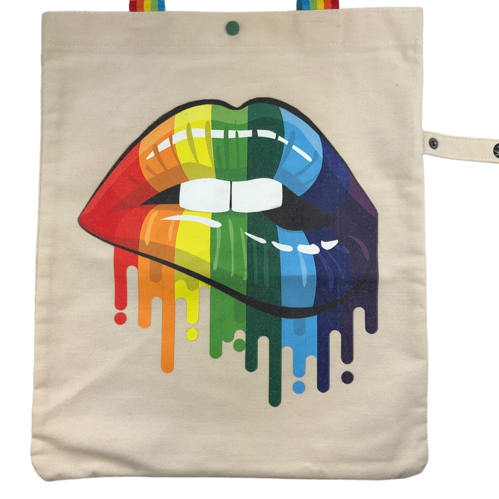 NWT ExCused Rainbow Lips Canvas Tote Bag - Picture 2 of 4